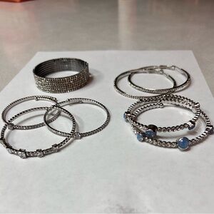 Silver Bracelet and Hoop Earring Set